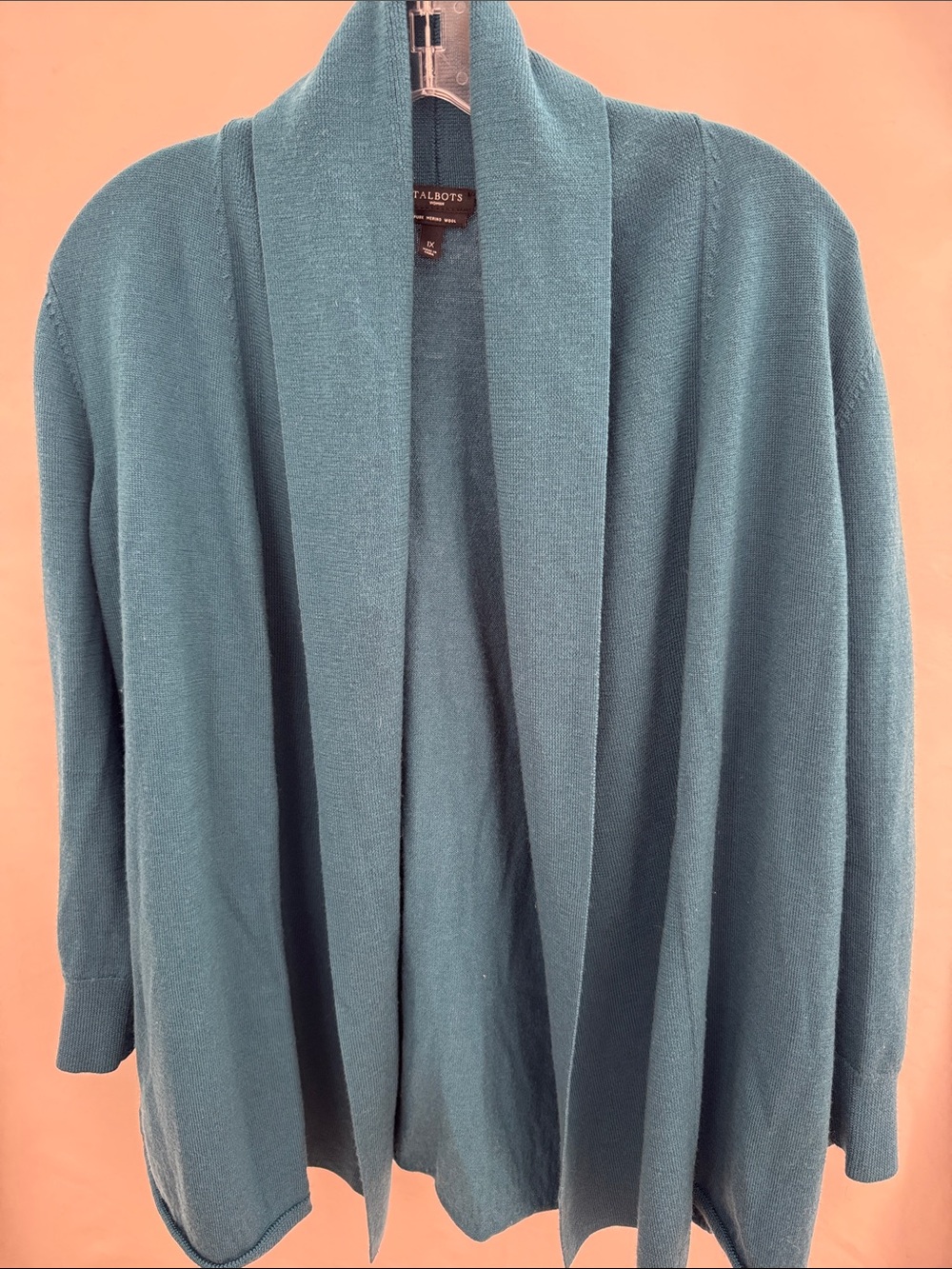 Talbots Teal Open-Front Drapey Cardigan Size 1X Pure Merino Wool